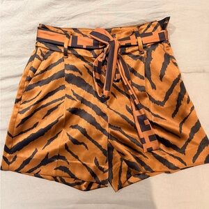 White House Black Market Orange and Black Tiger Print Paperbag Shorts